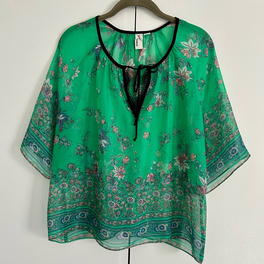 Sheer Green Floral Blouse